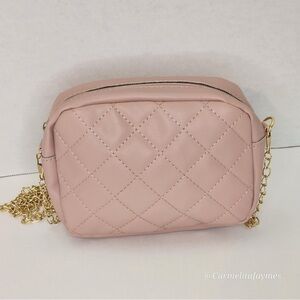 Neutral Mauve And Gold Quilted Diamond Pattern Crossbody Gold Chain Purse NEW 🆕